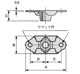 鉄 プレートナット (リベットかしめタイプナット) 製品図面