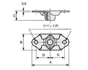 鉄 プレートナット(セルフロッキング)(リベットかしめタイプナット) 製品図面