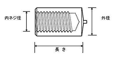 軟鋼 めねじスタッド(CDフクロナット) FTPC型(外径＝6)(日本フラッシュ製) 製品図面