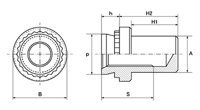 鉄 セルブラインドナット(クローズドタイプ+G38：G47) FSHT 製品図面