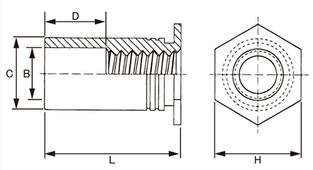 鉄 PEM クリンチング スタンドオフ 標準タイプ(SO-M) 製品図面