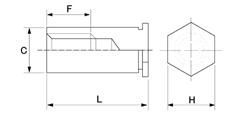 鉄 PEM クリンチング スペーサ スタンドオフ (BSO) ブラインドタイプ 製品図面
