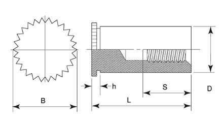 ステンレス セルスペーサー(クローズドタイプ)(薄板専用)(DFSC-M●-●SC) 製品図面