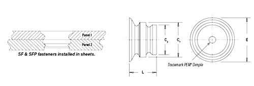 ステンレス PEM スポットファーストファスナー (SFP)(薄板二枚板締結金具) 製品図面