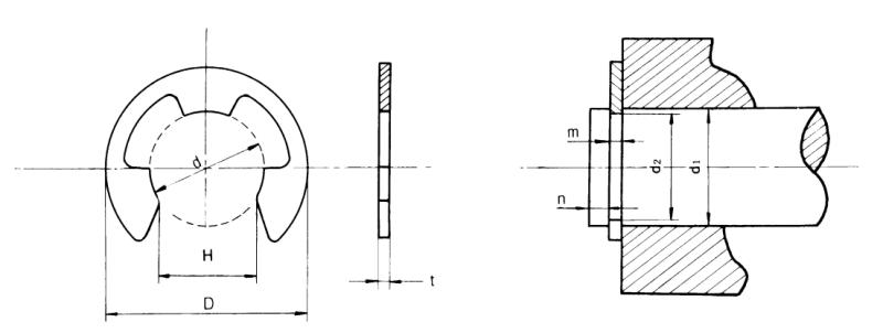 ステンレス E形止め輪(Eリング)(大陽ステン規格B) 製品図面