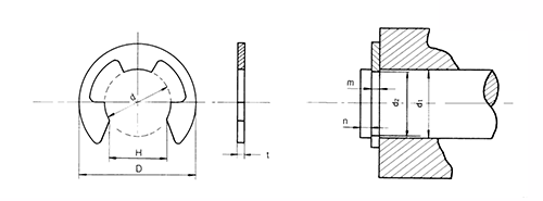 ステンレス E形止め輪(Eリング)スタック(連結型)(大陽ステンA規格製) 製品図面