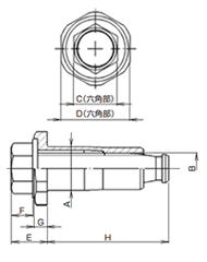 鉄 POPワンサイドリベットロックボルト P-ロック (POL14) 製品図面