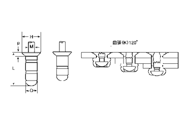 アルミ-鉄 POP HRタイプ(ブラインド)リベット TAP/K■HR(皿頭) 製品図面