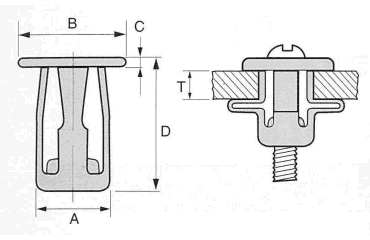 鉄 POPジャックナット SN(中空壁用メネジ)(0.4～4.7mm厚用) 製品図面