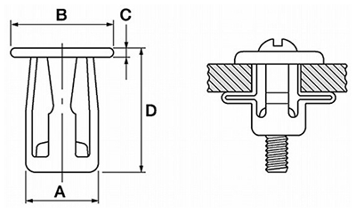 鉄 POPジャックナット LN(中空壁用メネジ)(4.7～9.5mm厚用) 製品図面
