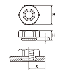 鉄 POPカレイナット S8-19 (板厚2mm～) 製品図面