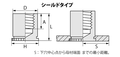 鉄 POP カレイ スタンドオフスペーサー SNS■-■L (シールドタイプ) 製品図面