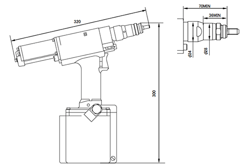 POP ナットツール(締め付け専用工具)(PNT1000L) 製品図面