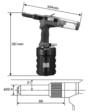 POPリベットツール(空油圧式プロ用ツール) PROSET XT3 (タイプ大) 製品図面