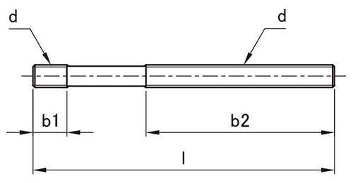 鋼 スタッドボルトロングタイプ (両端ねじ) (ロームヘルド・ハルダー) 製品図面