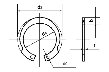 鉄 丸R形止め輪(IRTW)(オチアイ製) 製品図面