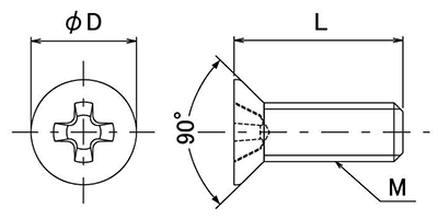 レニー(高強度ナイロン)(+)0番-1種 皿頭 小ねじ 製品図面