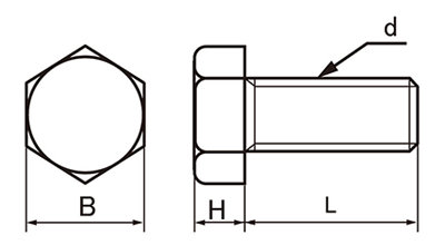 PVC(ポリ塩化ビニル)六角ボルト(ケミス品) 製品図面