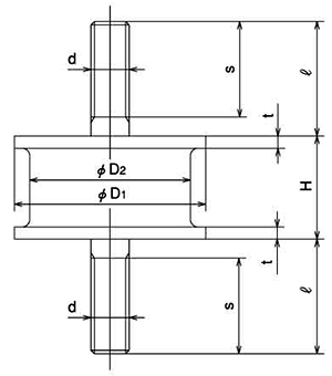 丸形防振ゴム (KA形) 両ボルトタイプ(ナット、座金各2個付) 製品図面