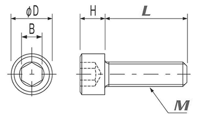 PVC(樹脂製)六角穴付きボルト(キャップスクリュー)(全ねじ) 製品図面