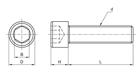 PVDF (樹脂製)六角穴付きボルト(キャップスクリュー)(全ねじ) 製品図面