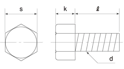 PTFE(四フッ化樹脂)六角ボルト (全ねじ) 製品図面