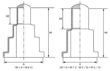 ダブルナットワッシャー付きキャップ (内ねじ付)樹脂(PVC)(AWJ) 製品図面
