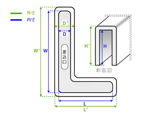 エラストマー(TPE) 不等辺山形鋼キャップ (L型アングル)(AWJ品) 製品図面