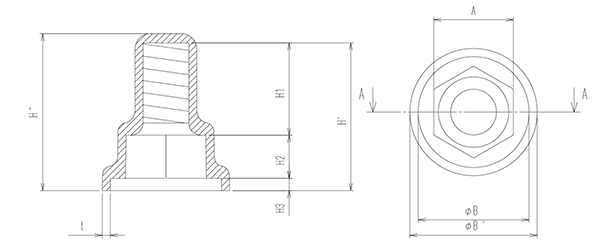 エラストマー(TPE)六角ナットワッシャー付キャップ(内ねじ付)(AWJ) 製品図面