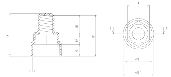 エラストマー(TPE) ダブル六角ナット用キャップ(内ねじ付)(AWJ) 製品図面