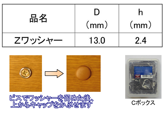 Zキャップ用 Zワッシャー Cボックス(500個入)(スリムビス/コースレッド兼用)(ダンドリビス品) 製品規格