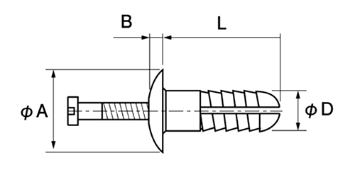 ナイロン6(PA) ヒットリベット (HR-R)樹脂釘タイプ) 製品図面