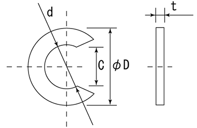 ポリアセタール(POM)(樹脂製) C形止め輪(スナップリング)(軸用) 製品図面