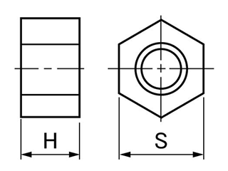 FRP(GE)(ガラスエポキシ樹脂) 六角ナット8割 (黒色)(太平品)(平径x高さ) 製品図面