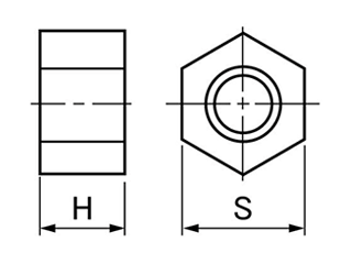 FRP(GE)(ガラスエポキシ樹脂) 六角ナット(黒色)(双和化成規格)(平径x高さ) 製品図面