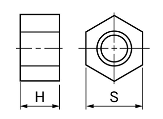 FRP(GE)(ガラスエポキシ樹脂) 六角ナット(黒色)(太平品)(平径x高さ) 製品図面