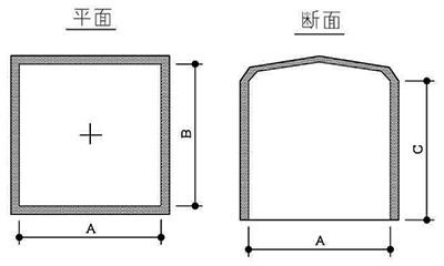 角型パイプキャップ (軟質塩化ビニール・黒色)(外かぶせ)(タケネ品) 製品図面