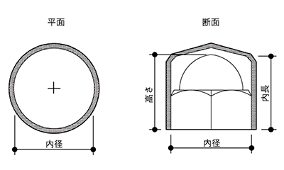 タケネ 六角袋ナット用キャップ(黒色)(軟質塩化ビニール・PVC) 製品図面
