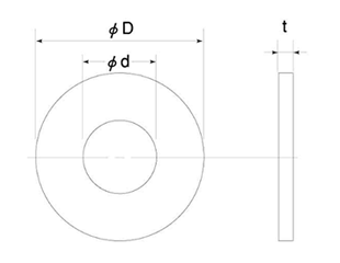 PVDF＜GFL＞ (フッ化ビニリデン樹脂製) 平座金 (ワッシャー)(ケミス製) 製品図面