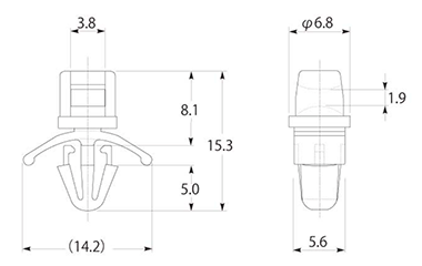 66ナイロン ケーブルタイホルダー (取付穴に固定タイプ)(SFT)(ナチュラル色 配線クランプ)(品川商工品) 製品図面