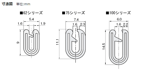 岩田製作所 TPE トリム(エッジ部保護材)板厚1.6mm用 (対応板厚1.2～2.4mm)(RoHS10) 製品図面