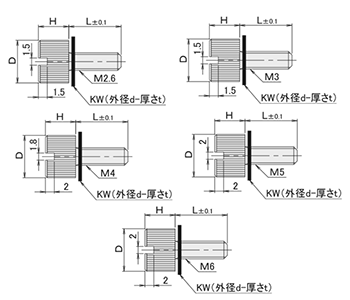 黄銅 ローレットツマミ(スリ割付・ナイロンワッシャー組込) /NB-RA-N (頭部 D10xH10)(ニッケルメッキ) 製品図面