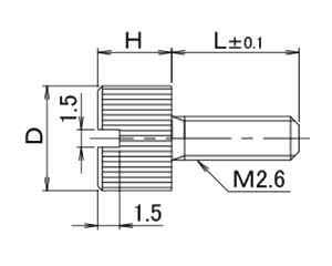 黄銅 ローレットツマミビス(スリ割付) / NB-HAC (頭部 D8xH4)(クロームメッキ バフ研磨) 製品図面