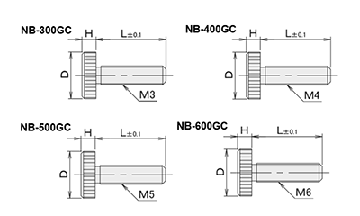 黄銅 ローレットツマミ(低頭) NB-GC /頭径φ10x5H (Pタイプ)クロムメッキ (バフ研磨) 製品図面