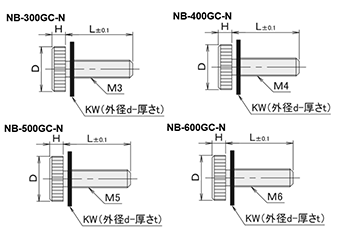 黄銅 ローレットツマミ(低頭・半透明 66ナイロンワッシャー組込) NB-GC-N /頭径φ10x3H (Oタイプ)クロムメッキ (バフ研磨) 製品図面