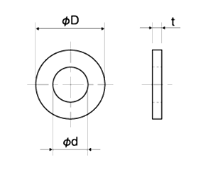 アルミ 丸型平座金 (丸ワッシャー)(AAW-0000-00)(内径x外径x厚) 製品図面