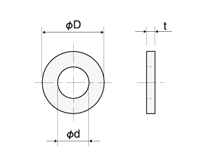 アルミ 丸型平座金 (丸ワッシャー)(AAW-0000-00B)(黒色アルマイト)(内径x外径x厚) 製品図面