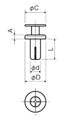 アルミ(A1070) プッシュリベット (AP-0000-RH)(取り外し可能タイプ) 製品図面