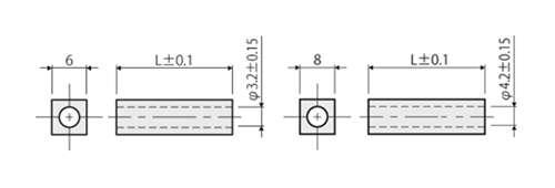 黄銅(カドミレス) 四角スペーサー 両メスねじ AQB-E (ネジ径x長さ) 製品図面