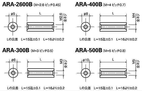 ABS樹脂 丸型スペーサー(両メスねじ・黒色) / ARA-B 製品図面